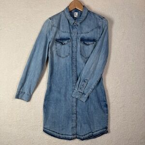 Lindex Denim Shirt Dress‎ Western Pearl Snap Long Sleeve Blue Size US 2 EUR 34